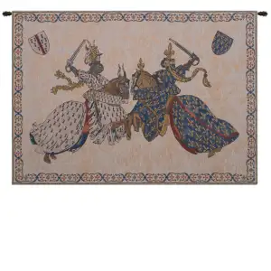 Vintage Tournament of Knights Renaissance Tapestry Wall Hanging 33 x 46 in Medieval Jousting Knights Jacquard Woven Wall Art