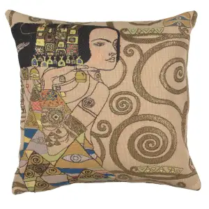 Gustav Klimt L'Attente Jour Tapestry Pillow Cover 18x18 Inch Cotton Jacquard Woven Cushion Cover
