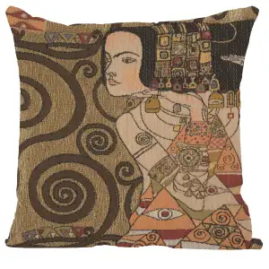 Gustav Klimt L'Attente Tapestry Pillow Cover 18x18 Inch Cotton Jacquard Woven Cushion Cover