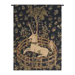 Medieval Unicorn in Captivity V Vintage Tapestry Wall Hanging 23 x 18 in Millefleurs Unicorn Jacquard Woven Wall Art