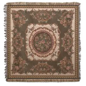 Floral Medallion Green European Jacquard Woven Tapestry Throw Blanket 54x54 Inch Floral Decor