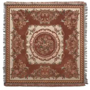 Floral Medallion Rust European Jacquard Woven Tapestry Throw Blanket 54x54 Inch Floral Decor