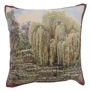 Claude Monet Bridge Garden Tapestry Pillow Cover 17x17 Inch Cotton Jacquard Woven Cushion Cover