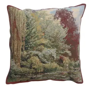 Claude Monet Trees Garden Tapestry Pillow Cover 17x17 Inch Cotton Jacquard Woven Cushion Cover