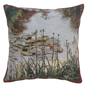Claude Monet Waterlily Garden Tapestry Pillow Cover 17x17 Inch Cotton Jacquard Woven Cushion Cover