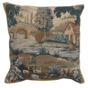 Paysage Flamand Moulin I Belgian Tapestry Pillow Cover 17x17 Inch Cotton Jacquard Woven Cushion Cover