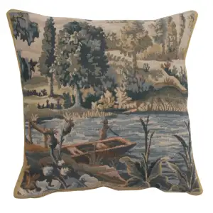 Paysage Flamand Bateau Belgian Tapestry Pillow Cover 17x17 Inch Cotton Jacquard Woven Cushion Cover