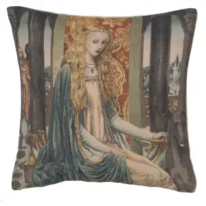 Medieval Lady Tapestry Pillow Cover 17x17 Inch Cotton Jacquard Woven Cushion Cover
