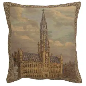 Vintage Townhall Brussels Tapestry Pillow Cover 20x19 Inch Cotton Jacquard Woven Cushion Cover