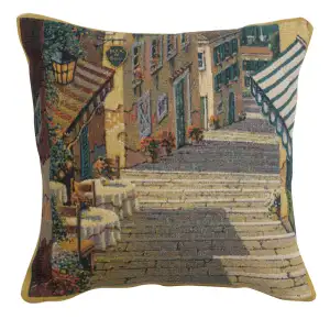 Robert Pejman Bellagio Village Two Table Tapestry Pillow Cover 17x17 Inch Cotton Jacquard Woven Cushion Cover