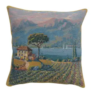 Lakeside Vineyard Left Belgian Tapestry Pillow Cover 17x17 Inch Cotton Jacquard Woven Cushion Cover