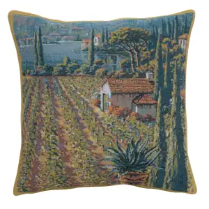 Lakeside Vineyard Right Belgian Tapestry Pillow Cover 17x17 Inch Cotton Jacquard Woven Cushion Cover