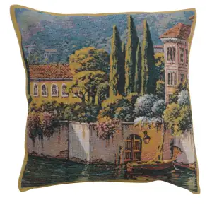 Robert Pejman Varenna Reflections Village Tapestry Pillow Cover 17x17 Inch Cotton Jacquard Woven Cushion Cover