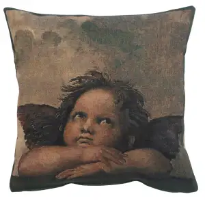 Angels by Raphael Right Tapestry Pillow Cover 17x17 Inch Cotton Jacquard Woven Cushion Cover