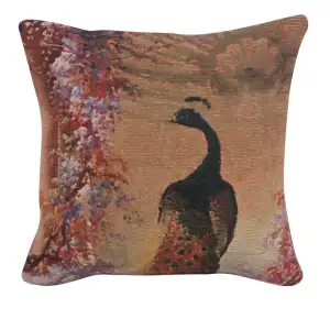 Peacock I Belgian Tapestry Pillow Cover 17x17 Inch Cotton Jacquard Woven Cushion Cover