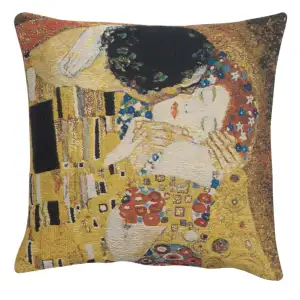 Gustav Klimt Kiss Tapestry Pillow Cover 17x17 Inch Cotton Jacquard Woven Cushion Cover