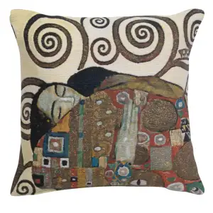 Gustav Klimt Lebensbaum Fulfillment Tapestry Pillow Cover 17x17 Inch Cotton Jacquard Woven Cushion Cover
