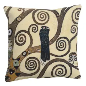 Gustav Klimt Lebensbaum Bird Tapestry Pillow Cover 17x17 Inch Cotton Jacquard Woven Cushion Cover