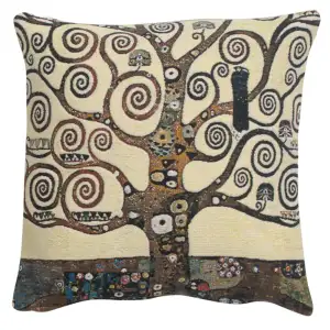 Gustav Klimt Lebensbaum Tree Tapestry Pillow Cover 17x17 Inch Cotton Jacquard Woven Cushion Cover