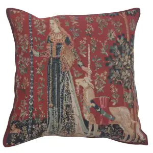 Medieval Licorne Gout Tapestry Pillow Cover 17x17 Inch Cotton Jacquard Woven Cushion Cover
