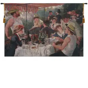 Luncheon of Boating Party Belgian Tapestry Wall Hanging 50x76 Renoir Impressionist Dining Scene Jacquard Woven Wall Art