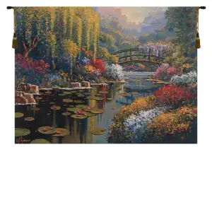 Giverny Pond Belgian Tapestry Wall Hanging 37 in. x 48 in Robert Pejman Water Lily Garden Jacquard Woven Wall Art