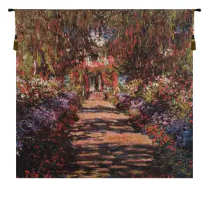 Claude Monet Allee De Vintage Tapestry Wall Hanging 24 x 25 in Impressionist Garden Path Landscape Jacquard Woven Wall Art