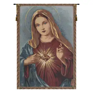Sacred Heart Of Mary European Tapestry 27 in. x 18 in Alberto Passini Religious Marian Jacquard Woven Wall Hanging