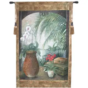 Orchids in Paradise Fine Art Tapestry Wall Hanging 53x35 Inch Cotton Jacquard Woven Wall Tapestry