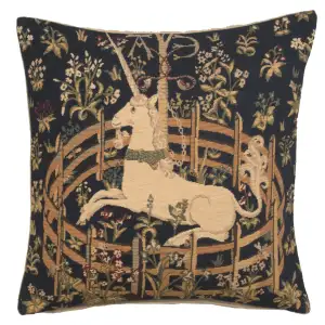 Medieval Captive Unicorn Vintage Tapestry Pillow Cover 18x18 Inch Cotton Jacquard Woven Cushion Cover