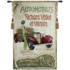 Automobile Club Fine Art Tapestry 52 in. x 34 in Vintage Automobile Classic Car Jacquard Woven Wall Hanging