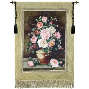 Rose Floral Fine Art Tapestry Wall Hanging 50x35 Inch Cotton Jacquard Woven Wall Tapestry