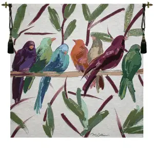 Flocked Together Fine Art Tapestry 35 in. x 35 in Bird Wildlife Jacquard Woven Wall Hanging Rustic Home Decor