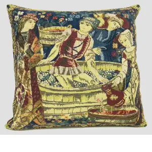 Les Vendanges French Tapestry Pillow Cover 14x14 Inch Cotton Jacquard Woven Cushion Cover