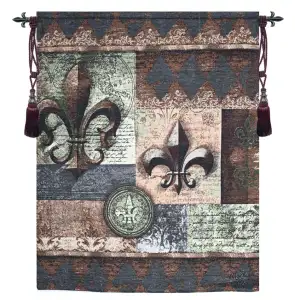 Fleur De Lis Grande Wallhanging Fine Art Tapestry 42 in. x 35 in French Fleur de Lis Jacquard Woven Wall Art