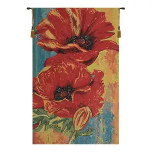 Simon Bull Two Poppys Decorative Tapestry Wall Hanging 52 x 34 in Poppy Floral Contemporary Jacquard Woven Wall Art