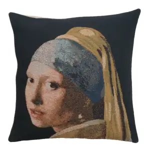 Johannes Vermeer Girl with the Pearl Earring Tapestry Pillow Cover 16x16 Inch Cotton Jacquard Woven Cushion Cover