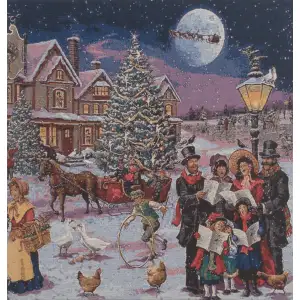 Carolers Stretched Wall Tapestry 24x24 Inch Christmas Woven Holiday Seasonal Home Decor