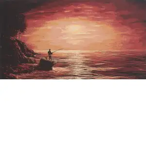 To Catch a Fish Stretched Wall Tapestry 23x43 Inch Fishing Scene Woven Home Decor