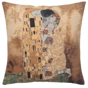 Gustav Klimt The Kiss French Tapestry Cushion Cover 16x16 Inch Woven Art Throw Pillow
