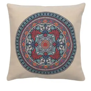 Lotus Mandala Tapestry Pillow Cover 16x16 Inch Cotton Jacquard Woven Cushion Cover