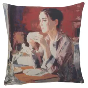 Alessia Cara Morning Cuppa Tapestry Pillow Cover 16x16 Inch Cotton Jacquard Woven Cushion Cover